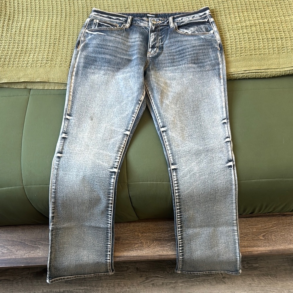 Fashion Nova Men's Slim Straight Distressed Light Wash Jeans